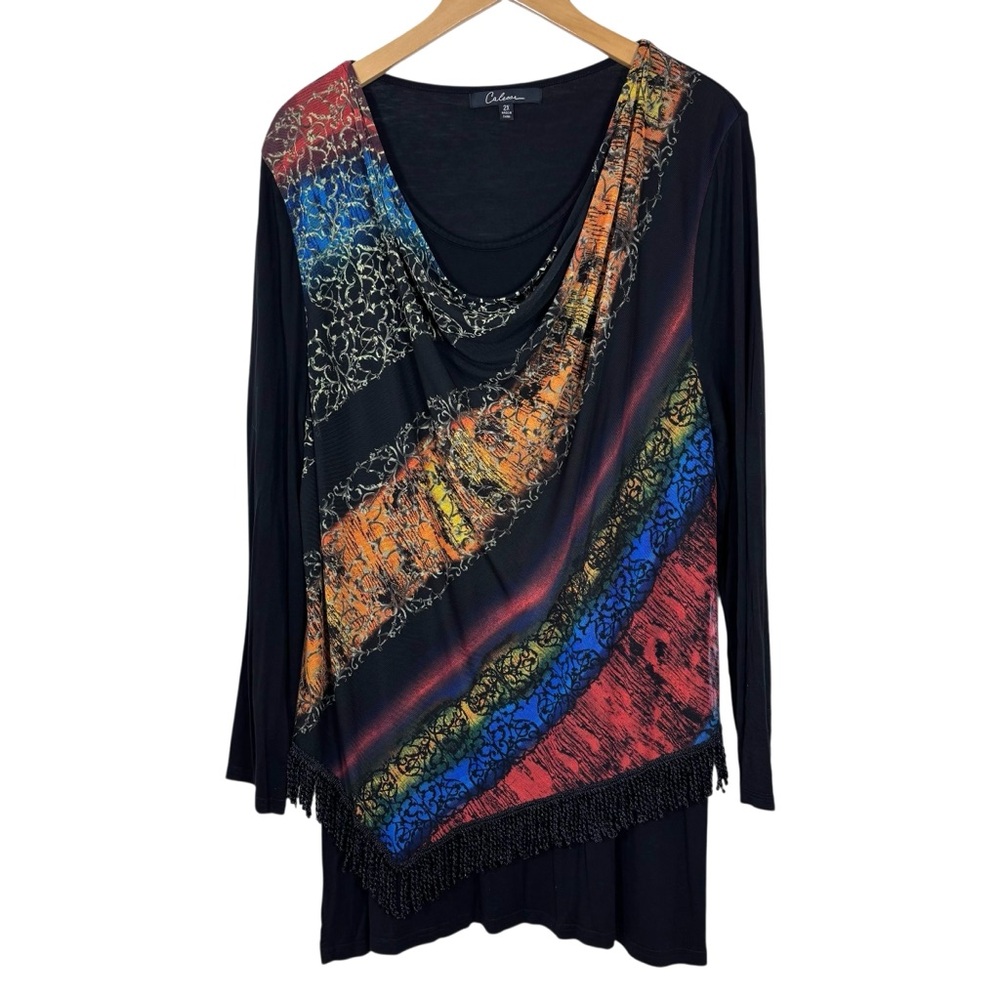 Calessa Sheer Overlay Asymmetrical Tunic Top 2X‎
